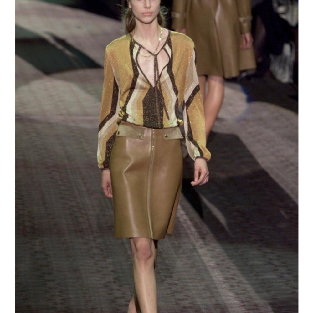 GUCCI Tom Ford for Gucci Runway Gold Metallic Lurex Knit Long Sleeve Top